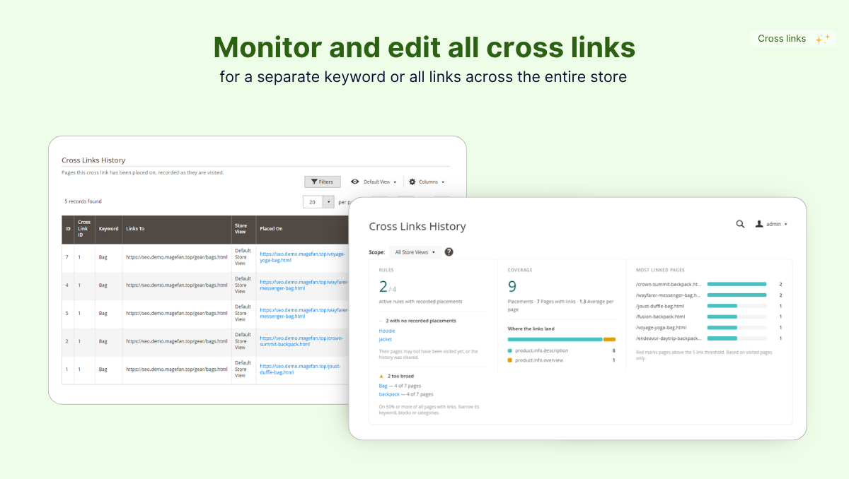 magento cross links history