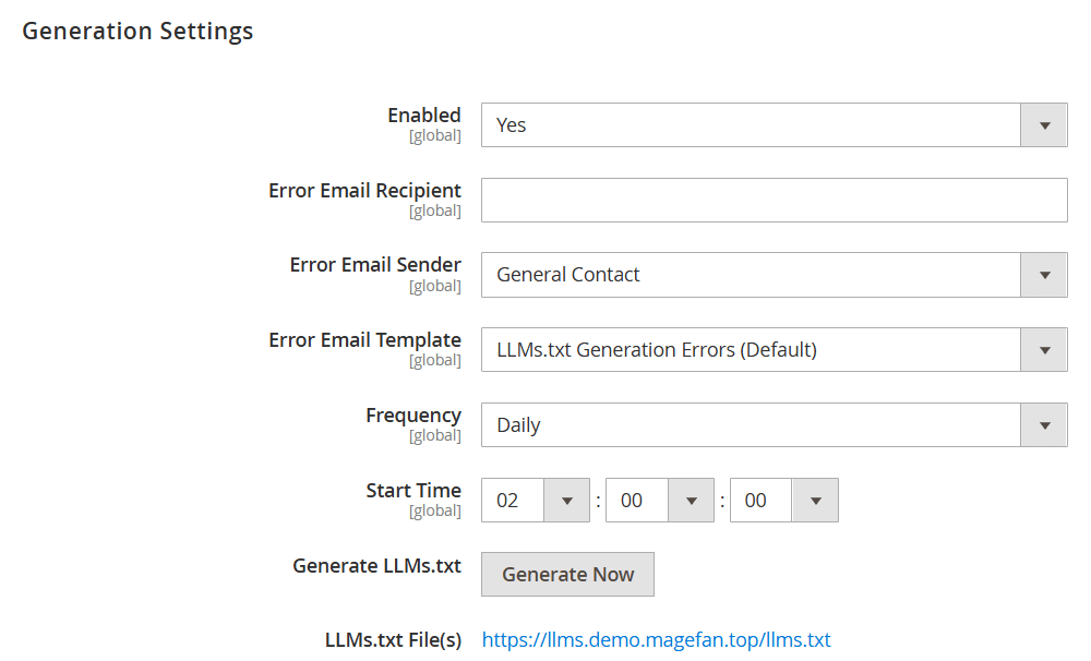 generate llm txt in magento