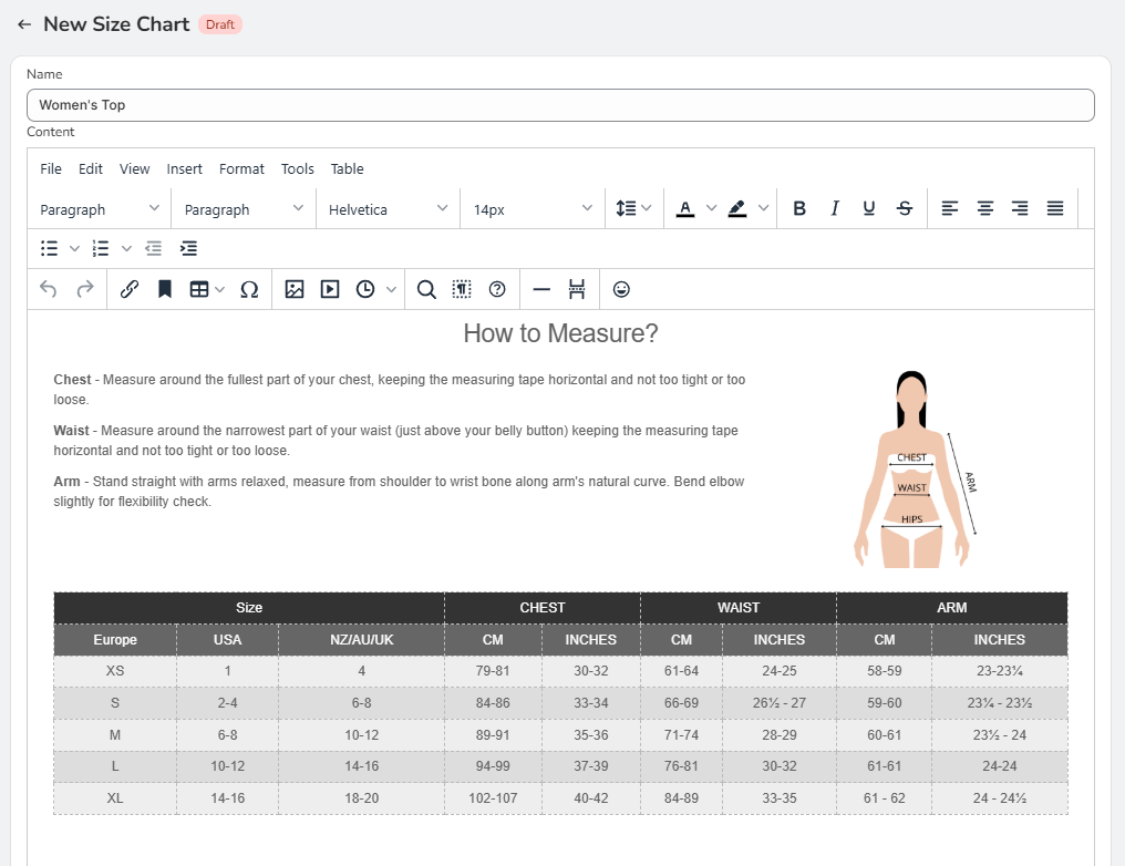 How to Add a Size Chart in Shopify?