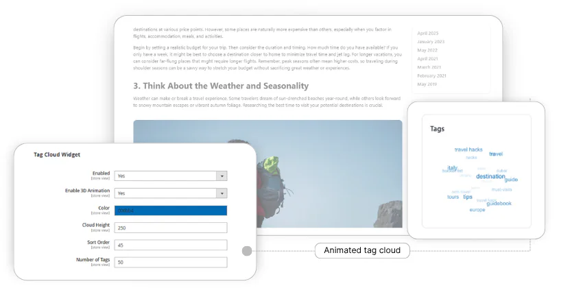 анімована хмара тегів блогу magento