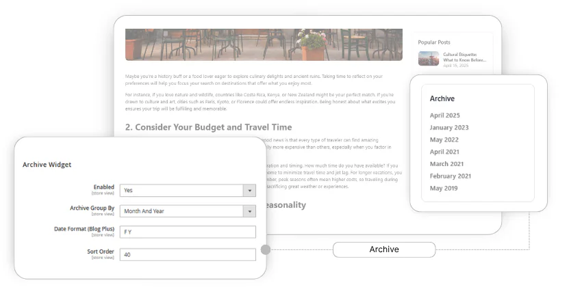 архів блогу бічна панель magento