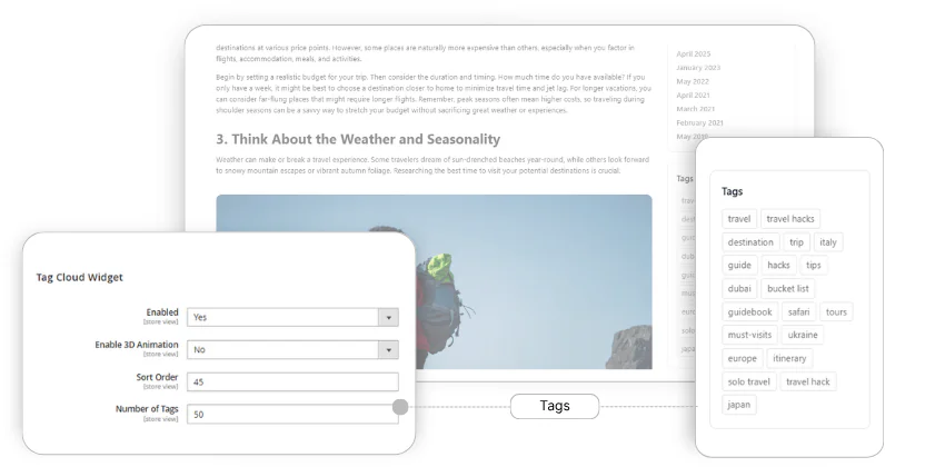 хмара тегів блогу Magento