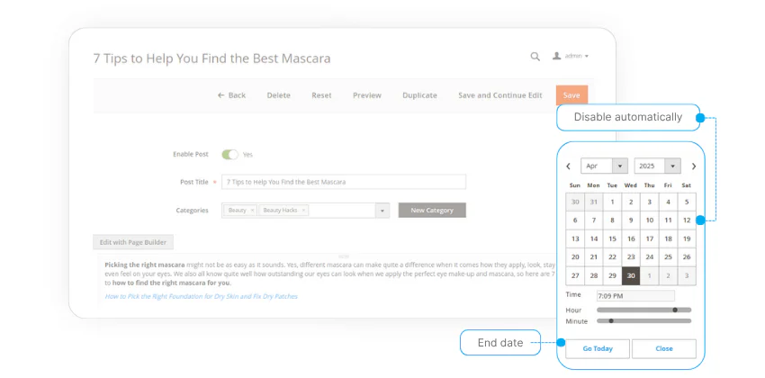 Автоматичне вимкнення публікацій у блозі в Magento