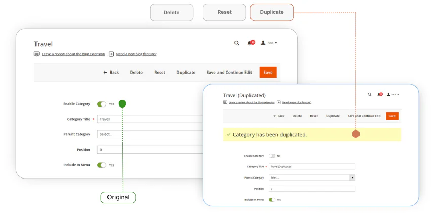 дублікати категорій блогу Magento