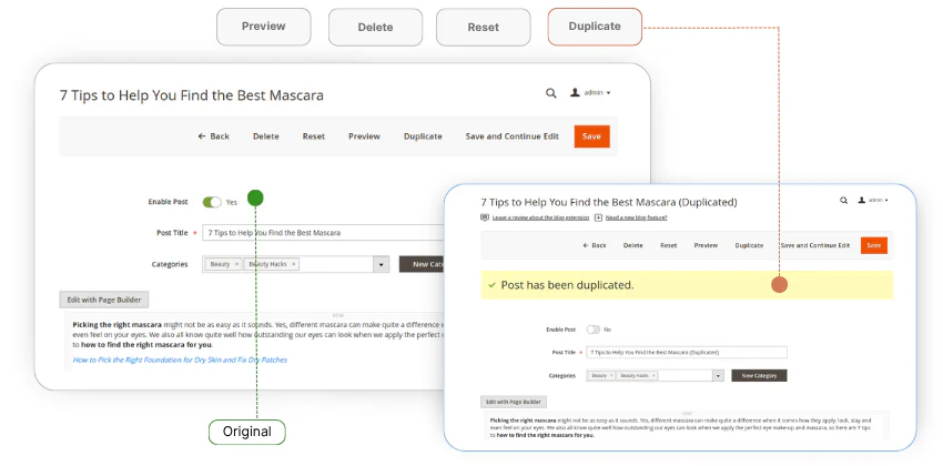 дублікат публікації блогу в Magento