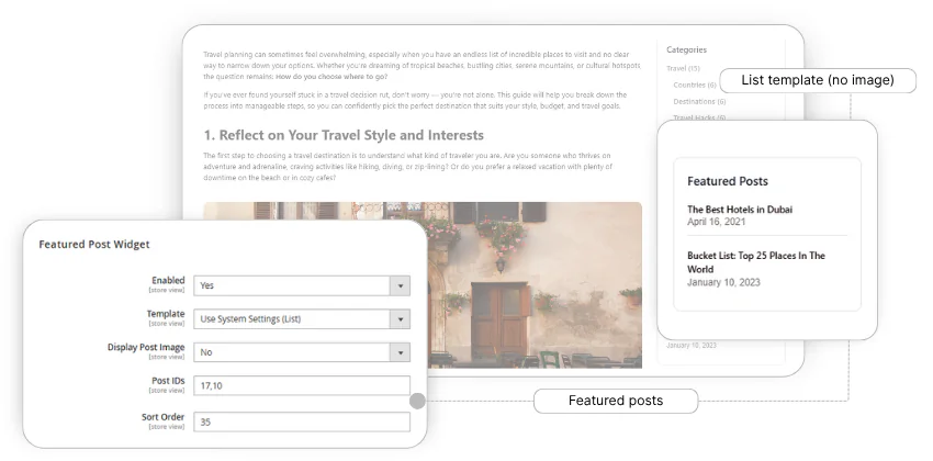 рекомендовані публікації на бічній панелі Magento