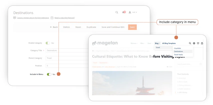 включити категорії блогу до меню