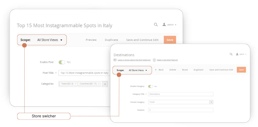 перемикач мов блогу magento