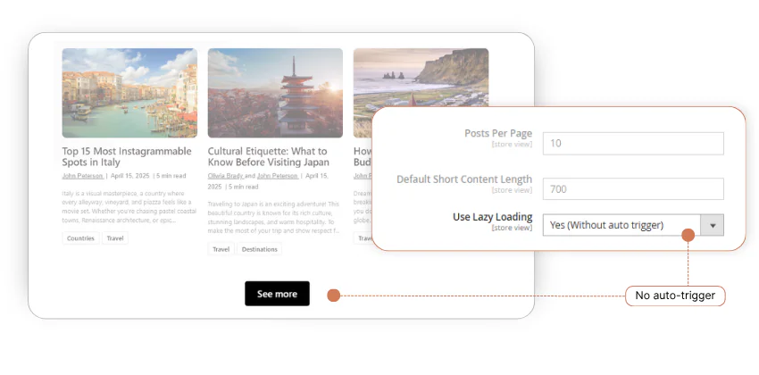 відкладене завантаження публікацій у блозі Magento без автотригера