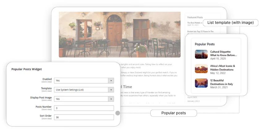 популярні дописи блогу на бічній панелі Magento