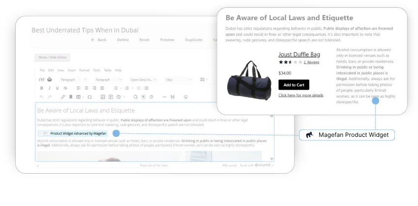 віджет товару в блозі Magento