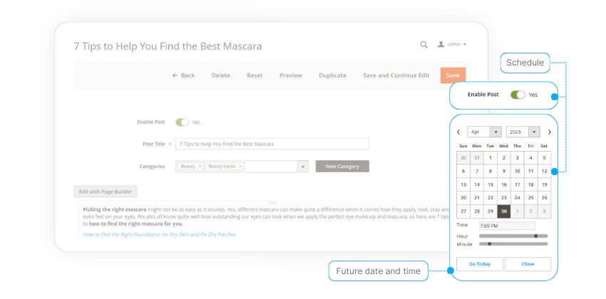 планувати публікацію допису в блозі за часом та датою