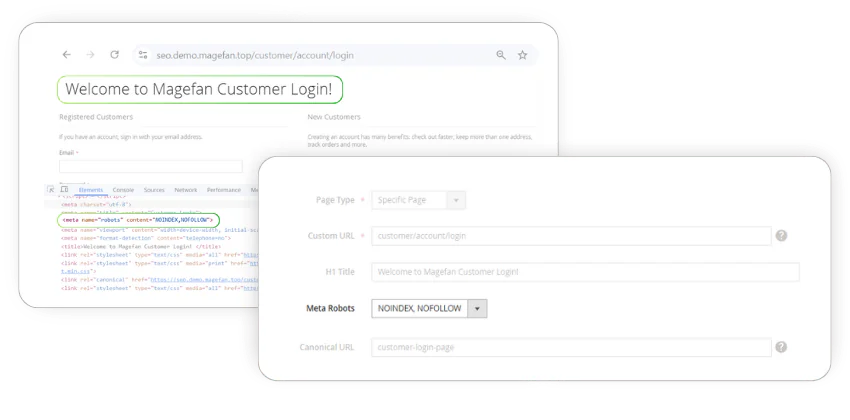 custom meta robots magento