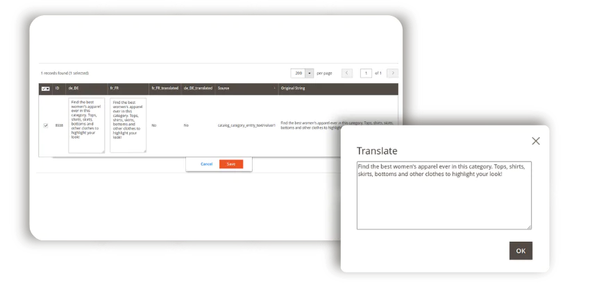 translate test to languages in one grid